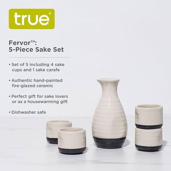 True Fervor Ceramic Sake Set Includes Four 3.5 oz Small Cups & One 8 oz Carafe - Picture 8 of 8